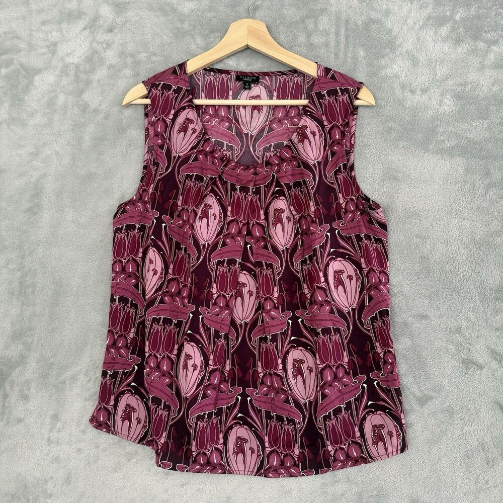 Talbots Silk Top Womens 12 Pink Purple Stretch Gathered Pleated Scoop Neck